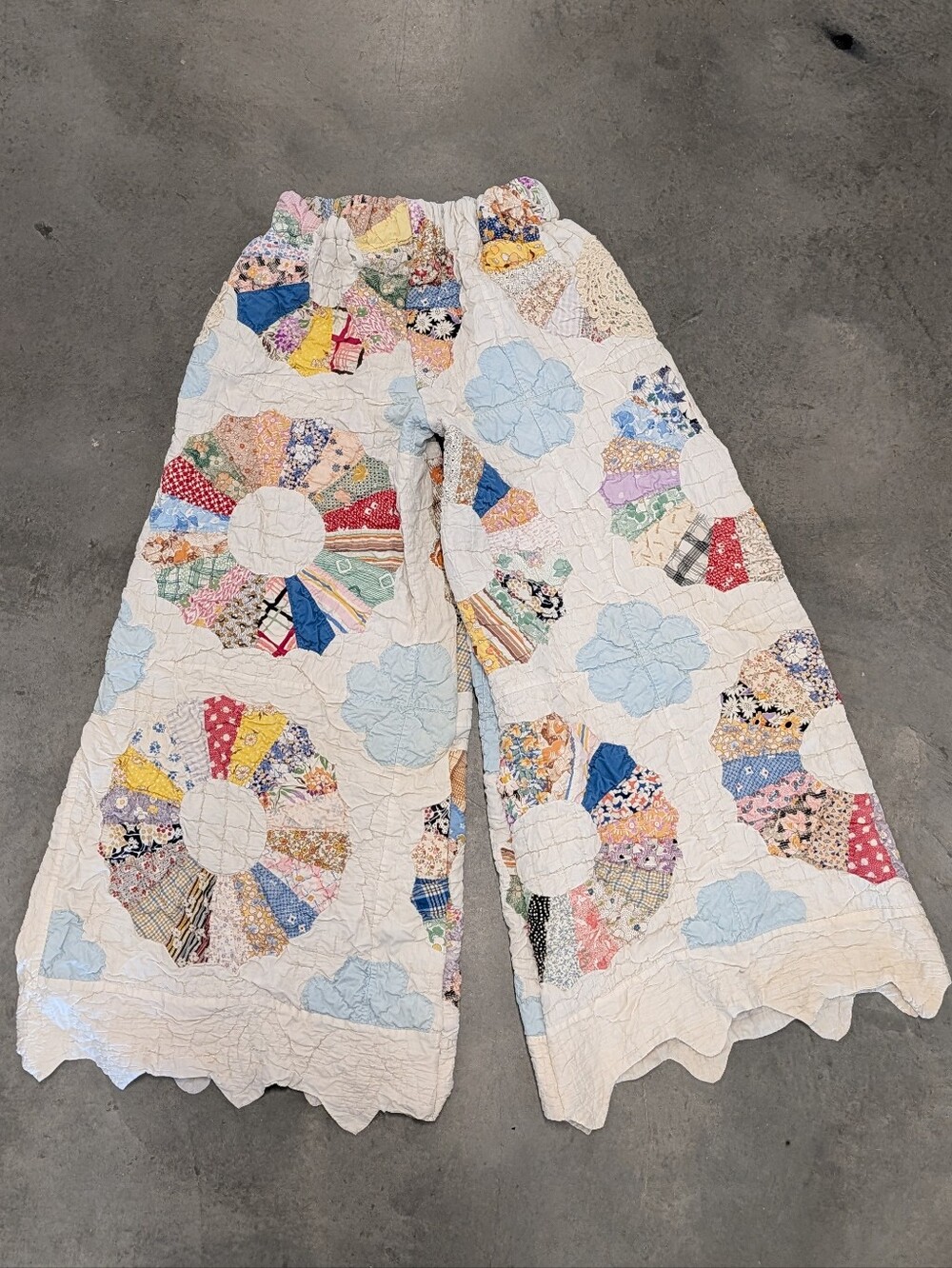 WIDE LEG QUILT PANTS vintage patchwork feedsack M - Picture 6 of 16
